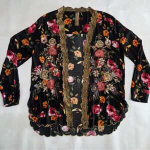 Aratta Silent Journey Medium Black Kimono Sequence Embroidered Floral Print
